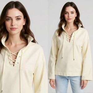 Madewell Ivory Lace-Up Sweatshirt Cream Coastal Grandma Summer Nights Size Large